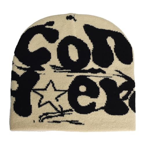 Beanie Mütze Herren Damen Teenager Trendy Y2K Web Strickmützen für Damen Herren Beanie Mütze Web Soft Slouchy Knitted Hut Winter Skull Cap Outdoor Harajuku Fashion (Kahki,Einheitsgröße) von Bimhayuu