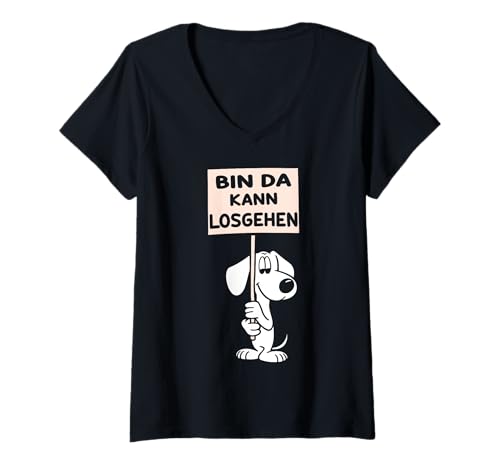 Damen Dachshund Bin da kann losgehen Dackelhund Statement Motiv T-Shirt mit V-Ausschnitt Damen Dachshund Bin da kann losgehen Dackelhund Statement Motiv T-Shirt mit V-Ausschnitt von Bin da kann losgehen Co.