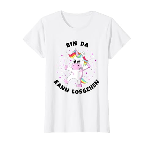 Einhorn Bin da kann losgehen lustiges Glitzer Damen Mädchen T-Shirt von Bin da kann losgehen niedliche Tiere Fun Sprüche