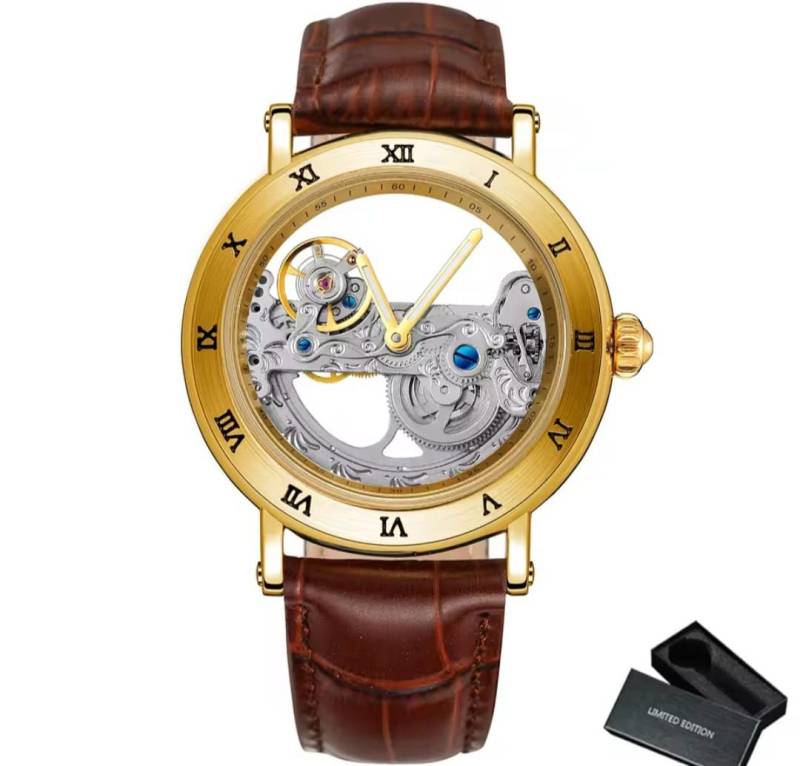 BinBond Automatikuhr Automatik Armband Uhr Chronograph Herrenuhr Transparent Vintage, Transparentes Zifferblatt. Offene Unruhe, Automatikwerk von BinBond