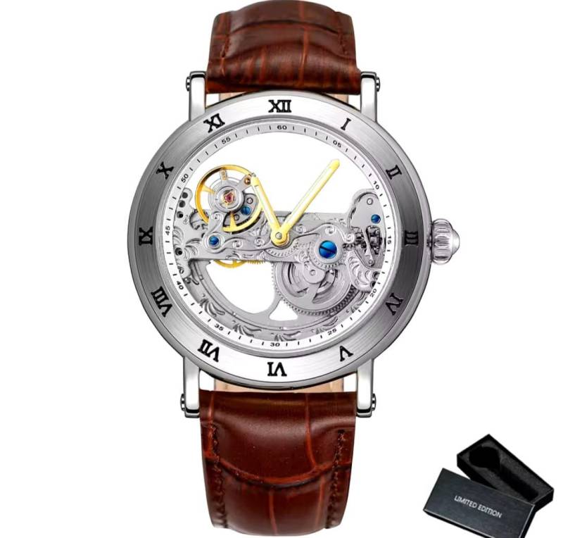 BinBond Automatikuhr Automatik Armband Uhr Chronograph Herrenuhr Transparent Vintage, Transparentes Zifferblatt. Offene Unruhe, Automatikwerk von BinBond