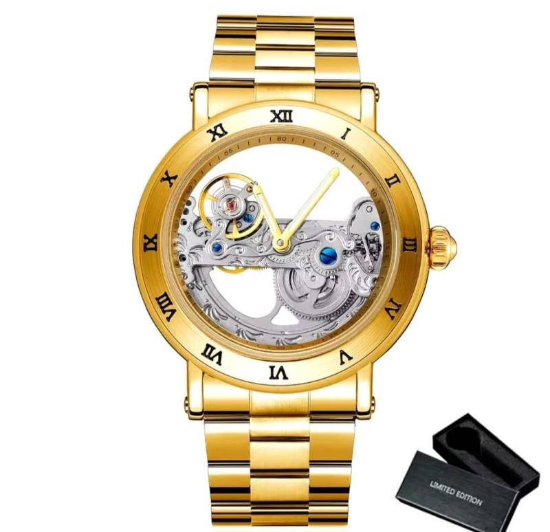 BinBond Automatikuhr Automatik Armband Uhr Chronograph Herrenuhr Transparent Vintage, Transparentes Zifferblatt. Offene Unruhe, Automatikwerk von BinBond