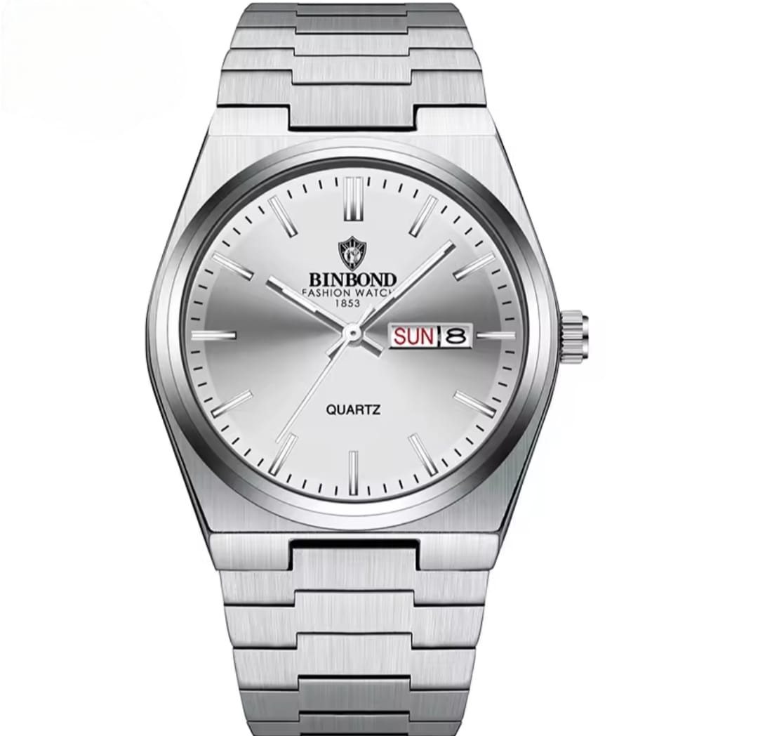 BinBond Quarzuhr Herrenuhr Armbanduhr Herren Uhr Männer Edelstahl Datum Luxus Quarz BinBond Quarzuhr, Datum, Tagesanzeige auf Englisch & Chinesisch von BinBond