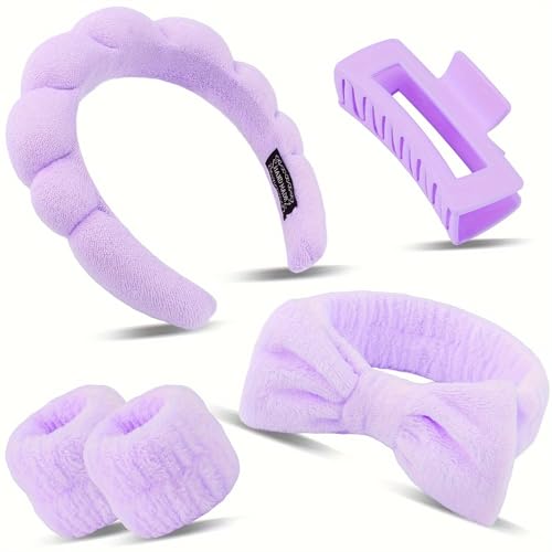 Haarband Kosmetik,5PCS Hautpflege Stirnband zum Waschen Gesicht Spa Haarbänder mit Haarspangen Wristband Set für Frauen für Dusche Schönheit Mädchen Sport Yoga Spa Headband for Washing Face von BinPhorm