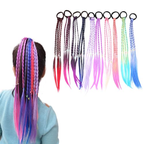 Bunte Haarsträhnen,10 PCS Kinder Buntes Geflochtenes Haarteile Schmutziger Pferdeschwanz Twist Braid mit Elastischem Seilband für Party Festival Deko Geschenke Kids Hair Accessories for Girls von BinPhorm