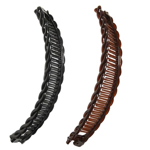 2 Stück Banana Clip Damen Claire Haarklammer Groß Haarspangen Flat Claw Clip Dickes für Kitsch Haarnadel Bananenspange Haare Bananen Haarspange Banana Hair Clips Volume Invisibobble Haarklammer French von BinXiaoQin