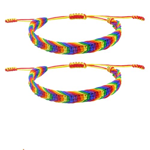 2 Stück Regenbogen Armband,LGBTQ Armband Pride Armbander Bunt,Boho Freundschaftsarmbänder Stoffarmband Fußband,Pride Bracelet Tibetisches Glücksarmband Herren,Surferarmband Damen Fußketten für Frauen von BinXiaoQin