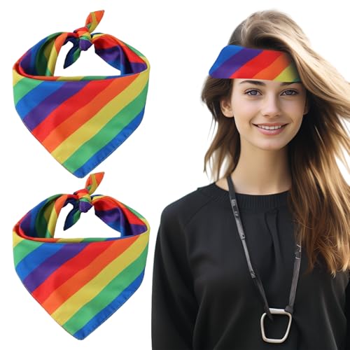 2 Stück Regenbogen Schal Rainbow,Bandana,Lgbtq,ZubehöR Tuch,KostüM Gay Pride Haarband Regenbogen-HaarbäNder,Haarreif Regenbogen Tuch Kopfschmuck,Schals Scrunchies Regenbogen Accessoires Damen Halstuch von BinXiaoQin