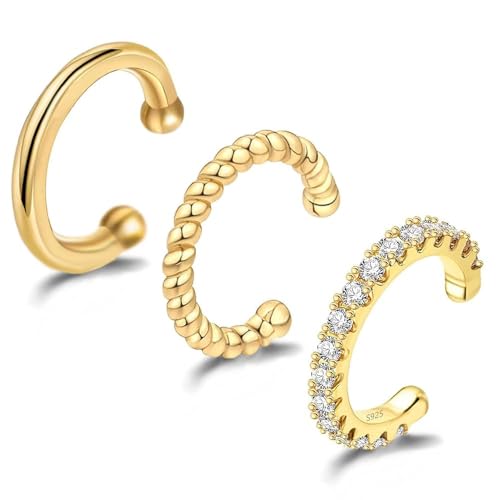 3 Stück Ear Cuff Gold,Fake Helix,Ohrmanschette,Ohrringe Ohne Ohrloch Damen,Wiederverwendbar Ohrklemme Herren Mode Gefälschte Ohrringe Clip On ohrringe Gold,Ohne Piercing Cartilage Earrings Ear Cuff von BinXiaoQin