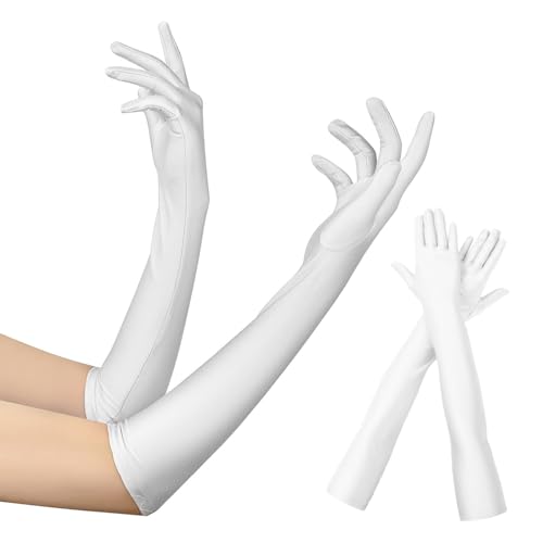 Lange Handschuhe Damen,Satin Kostüm handschuhe Lang Weiß,handschuhe Prinzessin,﻿Für Karneval Wedding Zeremonielle Party Ballhandschuhe Theaterhandschuhe,Maid Braut French Elegant Satin Audrey Frauen von BinXiaoQin