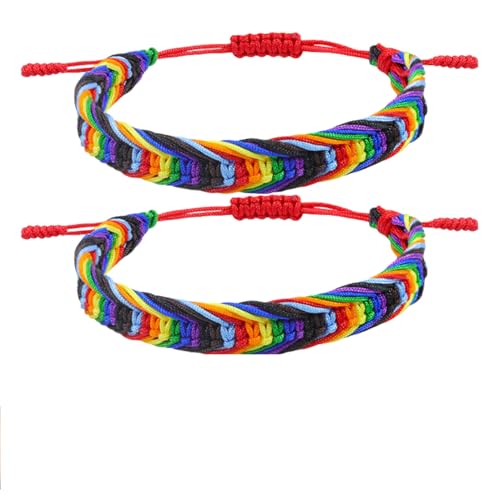 2 Stück Regenbogen Armband,LGBTQ Armband Pride Armbander Bunt,Boho Freundschaftsarmbänder Stoffarmband Fußband,Pride Bracelet Tibetisches Glücksarmband Herren,Surferarmband Damen Fußketten für Frauen von BinXiaoQin