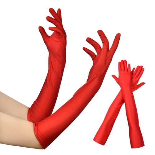 BinXiaoQin Lang Handschuhe Damen,Rot Kostüm Handschuhe Lang,Satin handschuhe Prinzessin Damen﻿,für Karneval Wedding Zeremonielle Party Ballhandschuhe Theaterhandschuhe von BinXiaoQin