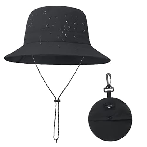 BinXiaoQin Fischerhut Schwarz Sonnenhut Kopf Regenhut Damen Wasserdicht Faltbarer Anglerhut Herren Frauen Wanderhut Damen HüTe Sommerhut Regenhaube Sonnenschutz RegenmüTze Herren Regenschirmhut von BinXiaoQin