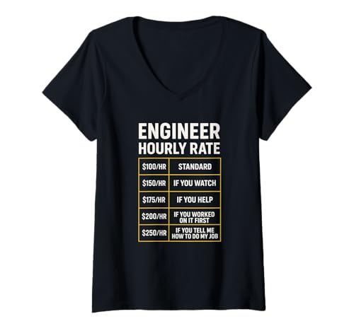 Damen Engineer Hourly Rate - Informatik Programmierer T-Shirt mit V-Ausschnitt von Binärcode Coding Nerd Geek Software Entwickler