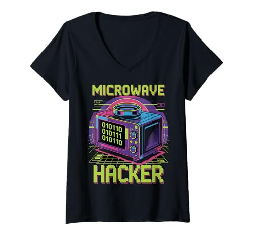 Damen Mikrowellen-Hacker Funny Tech Glitch Binary T-Shirt mit V-Ausschnitt Damen Mikrowellen-Hacker Funny Tech Glitch Binary T-Shirt mit V-Ausschnitt von Binary Code Glitch Art Gifts for Programmers Nerds