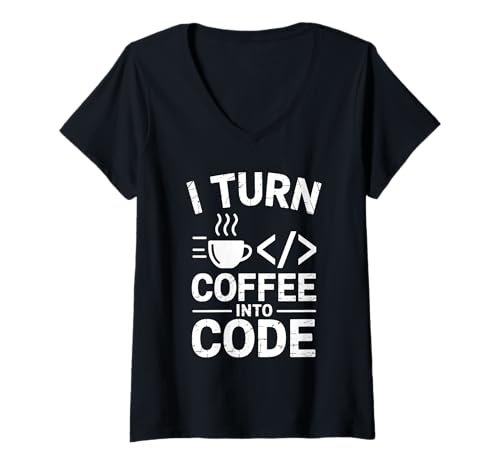 Damen Ich mache aus Kaffee Coding Geeks for Men im Code-Vintage-Stil T-Shirt mit V-Ausschnitt Damen Ich mache aus Kaffee Coding Geeks for Men im Code-Vintage-Stil T-Shirt mit V-Ausschnitt von Binary Coding Code Computer Geek Geeks Coder