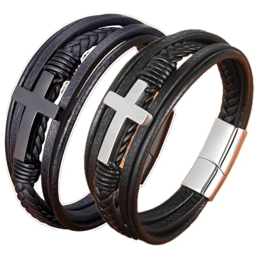 Mehrschichtige, geflochtene Lederarmbänder mit Magnetverschluss, Herren-Manschettenarmbänder für Herren, echtes Lederarmband, religiöse Lederarmbänder, dekoratives Geschenk, 8,3, kein Edelstein Mehrschichtige, geflochtene Lederarmbänder mit Magnetverschluss, Herren-Manschettenarmbänder für Herren, echtes Lederarmband, religiöse Lederarmbänder, dekoratives Geschenk, 8,3, kein Edelstein von Binatric