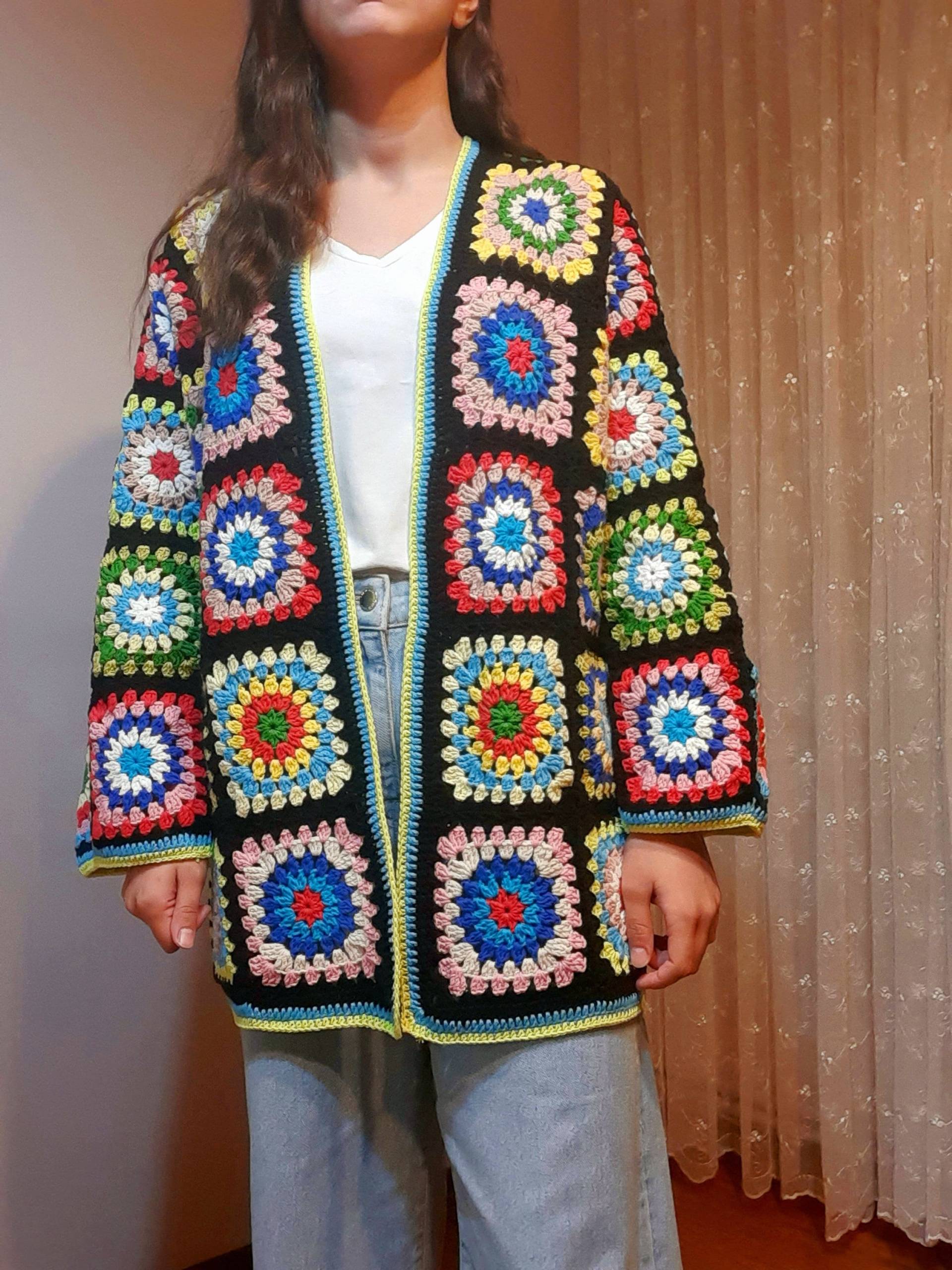 Grandma Square Gardigan/Häkelmantel Oversize-Strickjacke Afgan Mantel Häkeljacke Strickjacke Für Frauen Hippie von Binbiryama