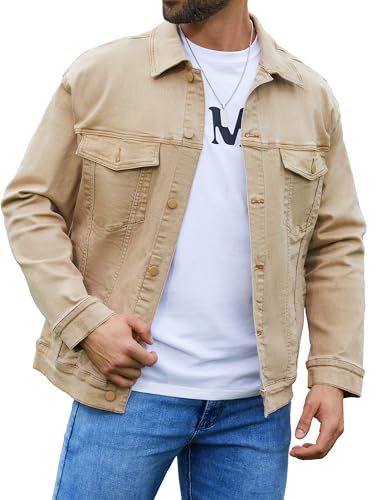Bindefon Denim-Jacken für Herren, Trucker-Jeansjacke, ungefütterte Mäntel, Frühlings-Herbst-Outfits, Khaki, XL Bindefon Denim-Jacken für Herren, Trucker-Jeansjacke, ungefütterte Mäntel, Frühlings-Herbst-Outfits, Khaki, XL von Bindefon