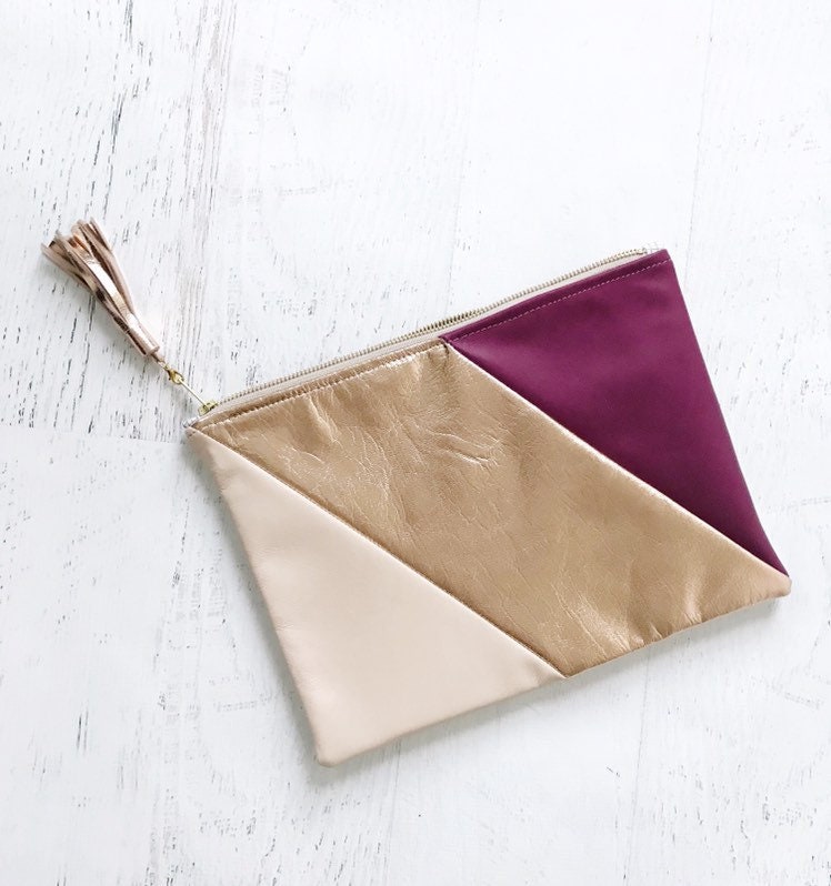 Colorblock Fuchsia, Rose Gold & Licht Tan Lederclutch - Geschenk Für Sie, Geburtstag Colorblock Fuchsia, Rose Gold & Licht Tan Lederclutch - Geschenk Für Sie, Geburtstag von BindhiAndBrutus