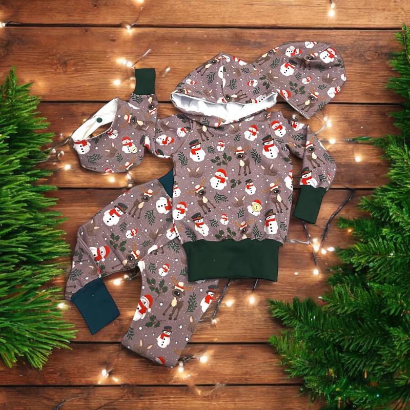 Babykleidung Set Weihnachtspulli Halstücher Baby Neutral Babyhose Handmade Babymütze Pumphose Kapuzenpullover Babyoutfit Weihnachten von BinesWunderladen