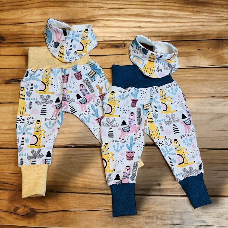 Kleidungsset Baby Unisex Lamas Geschenk Geburt Neutral Alpaka Pumphose Kakteen Halstuch Bandana Set Mit Hose Und von BinesWunderladen