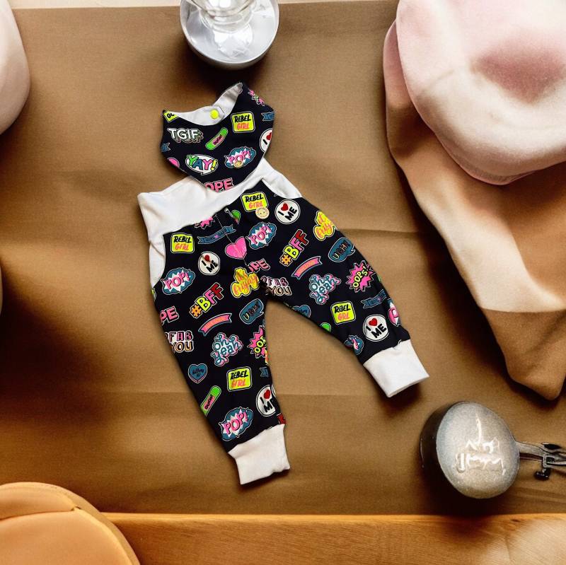 Set Baby Hose Halstuch Comic Geschenk Mädchen Geburt Popart Pumphose Babyhose Cool Junge Jersey Bequem Outfit Neon von BinesWunderladen