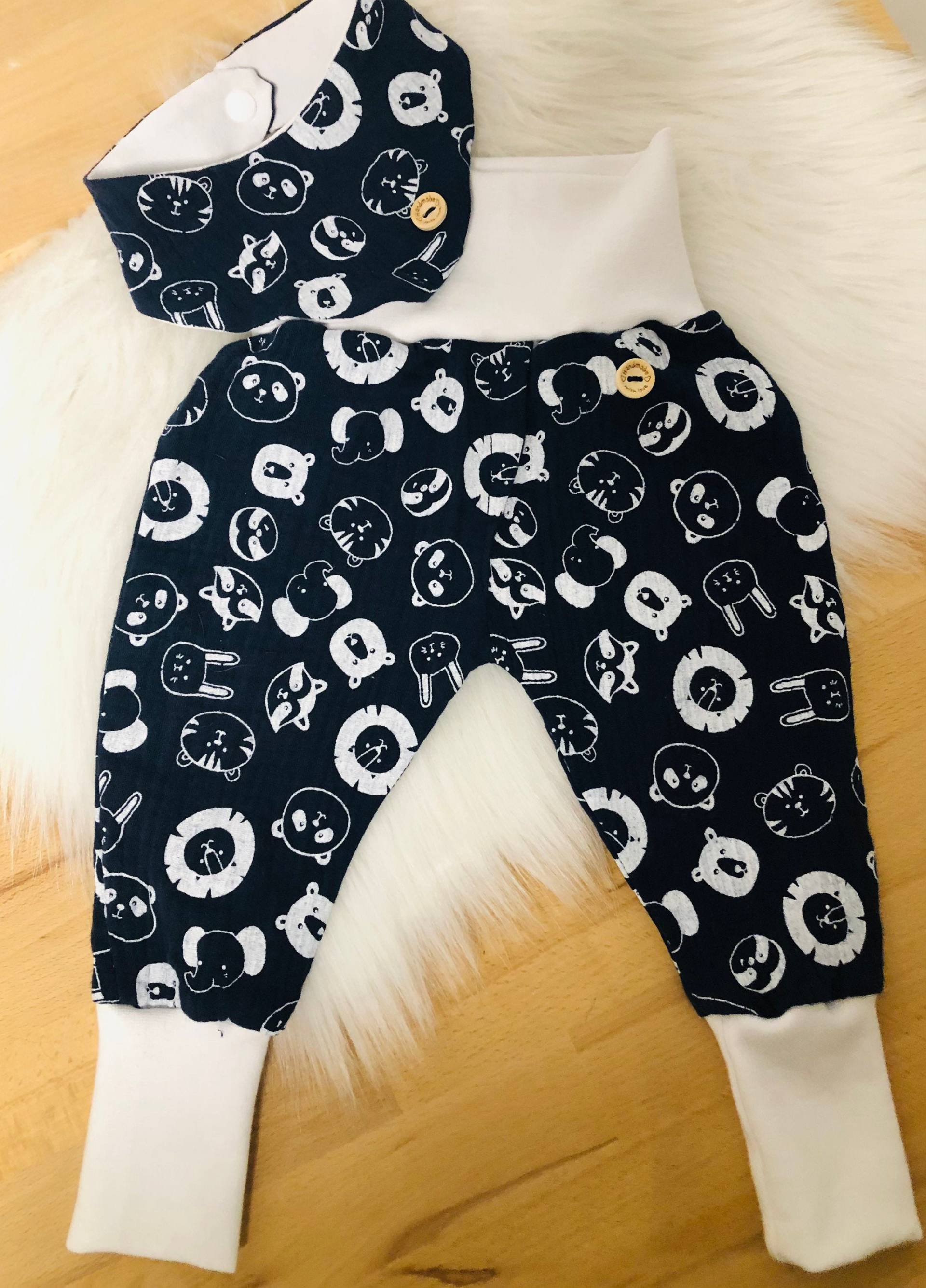Set Pumphose Baby Halstuch Hose Musselin Sommerkleidung Leicht Junge Kleidung Unisex Tier Blau Sommer von BinesWunderladen
