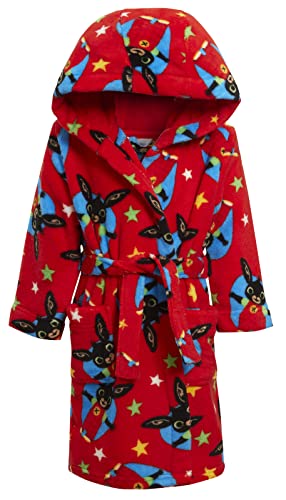 Bing Bunny Bademantel für Kinder, mit Kapuze, Jungen und Mädchen, Fleece-Bademantel, rot, 74/80 von Bing Bunny