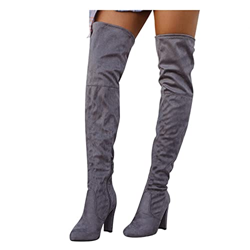 Binggong Langschaftstiefel Damen High heels Stiefel mit Blockabsatz Spitze Stretch Boots Pumps Frühlings Winter Overknee Stiefel Bequeme Schuhe Outdoor Stiefel Reißverschluss Winterstiefel von Binggong