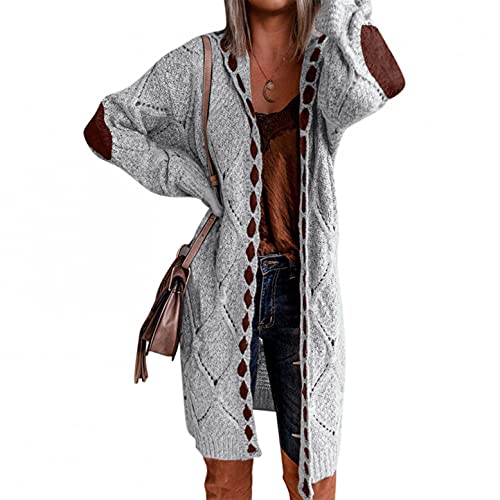 Binggong Strickjacke Damen Lang Schwarz mit Kapuze - Patchwork Strickmantel Gestrickt Lose Cardigan Wintermantel Causal Outwear und Langarm Kapuzenpullover Lässige Herbst Winter Mantel von Binggong