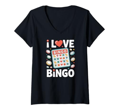Damen I Love Bingo Enthusiastisches Spieldesign T-Shirt mit V-Ausschnitt Damen I Love Bingo Enthusiastisches Spieldesign T-Shirt mit V-Ausschnitt von Bingo Enthusiast Fun Card Game Lovers