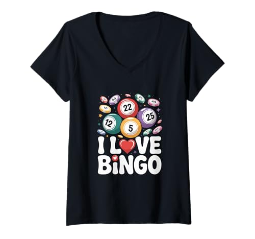 Damen Ich Liebe Bingo Passionate Players Design T-Shirt mit V-Ausschnitt Damen Ich Liebe Bingo Passionate Players Design T-Shirt mit V-Ausschnitt von Bingo Enthusiast Fun Game Love Design
