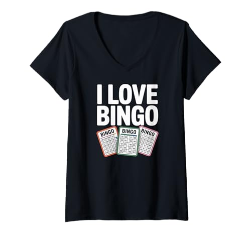 Damen Ich Liebe den Humor von Bingokarten Enthusiasten T-Shirt mit V-Ausschnitt von Bingo Enthusiast Fun Game Lovers