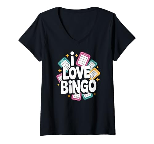 Damen I Love Bingo Fun Kartenspiel Vibes T-Shirt mit V-Ausschnitt von Bingo Enthusiast Game Night Passion