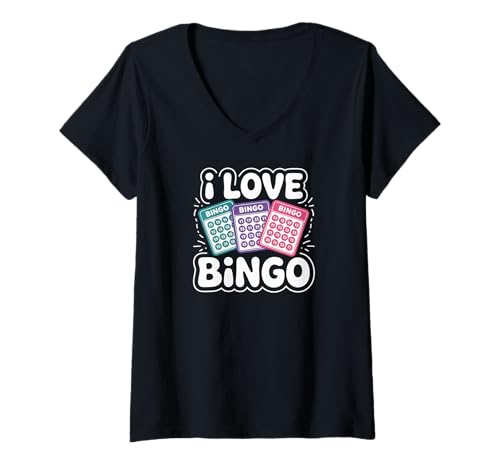 Damen I Love Bingo Bingo Karten Bingo Fun T-Shirt mit V-Ausschnitt Damen I Love Bingo Bingo Karten Bingo Fun T-Shirt mit V-Ausschnitt von Bingo Enthusiasts Fun Game Lovers