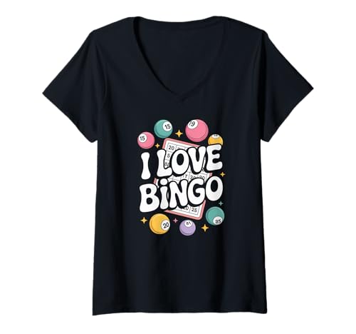 Damen Ich Liebe Bingo Retro Fun Game Vibes T-Shirt mit V-Ausschnitt Damen Ich Liebe Bingo Retro Fun Game Vibes T-Shirt mit V-Ausschnitt von Bingo Enthusiasts Fun Game Lovers