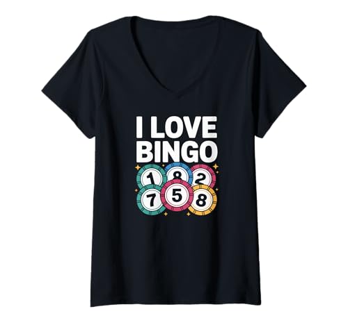 Damen Ich Liebe Bingo Numbers Enthusiast T-Shirt mit V-Ausschnitt von Bingo Enthusiasts Fun Night Casual Game