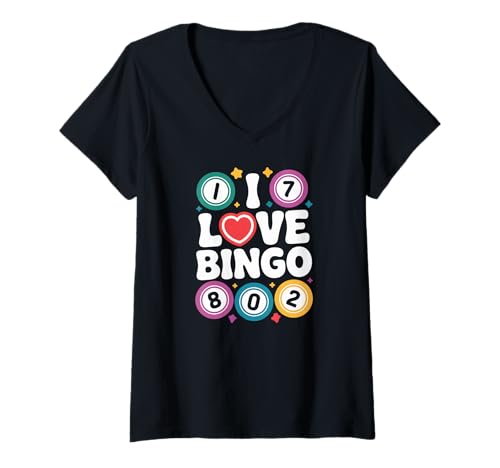 Damen I Love Bingo Fun Zahlenspiel T-Shirt mit V-Ausschnitt von Bingo Enthusiasts Fun Play Games Passion