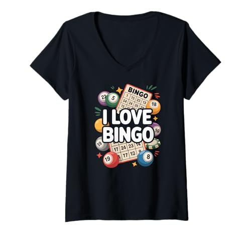 Damen Ich Liebe Bingo, Kartenbälle, Spaß T-Shirt mit V-Ausschnitt Damen Ich Liebe Bingo, Kartenbälle, Spaß T-Shirt mit V-Ausschnitt von Bingo Enthusiasts Game Night Fun