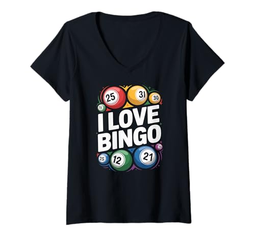 Damen Ich Liebe Bingo-Enthusiasten, verspielte Kunst T-Shirt mit V-Ausschnitt Damen Ich Liebe Bingo-Enthusiasten, verspielte Kunst T-Shirt mit V-Ausschnitt von Bingo Lovers Fun Classic Number Game