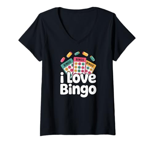 Damen Ich Liebe lustiges Spieldesign für Bingo-Enthusiasten T-Shirt mit V-Ausschnitt Damen Ich Liebe lustiges Spieldesign für Bingo-Enthusiasten T-Shirt mit V-Ausschnitt von Bingo Lovers Fun Night Game Passion