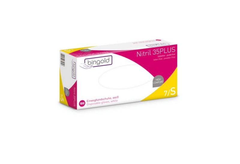 Bingold Nitril-Handschuhe Einweghandschuh Nitril 35PLUS 634301 S weiß 100 Stück (10 Stück) von Bingold