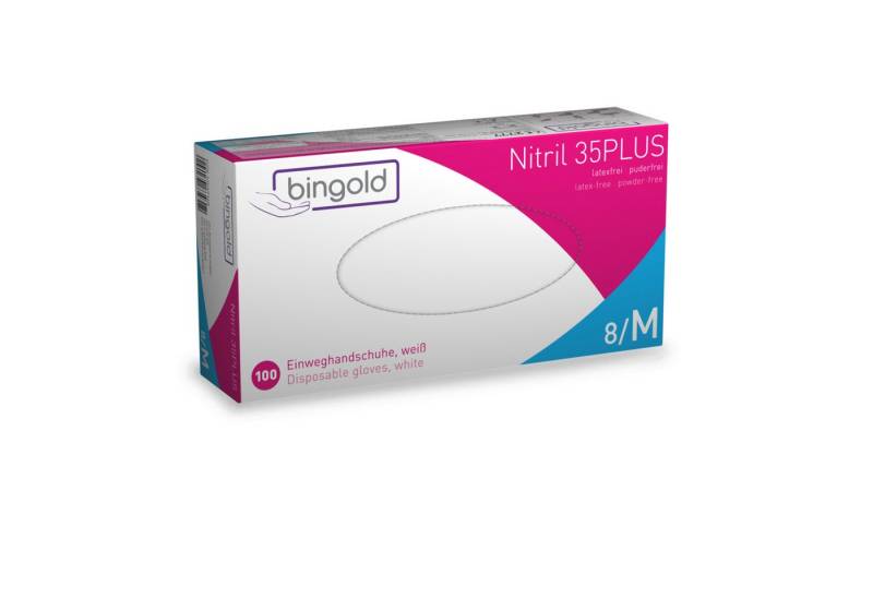 Bingold Nitril-Handschuhe Einweghandschuh Nitril 35PLUS 634302 M weiß 100 Stück (10 Stück) von Bingold