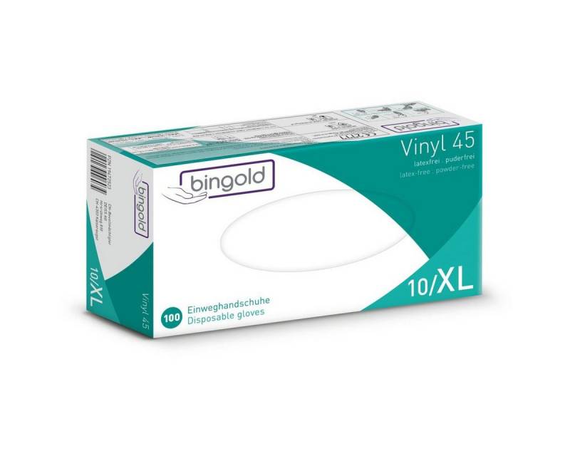 Bingold Nitril-Handschuhe Einweghandschuh Vinyl 45 604653 XL transparent 100 Stück (10 Stück) von Bingold