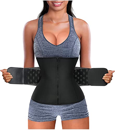 Bingrong Bauchweggürtel Schwitzgürtel Damen Fitness Gürtel Verstellbarer Neopren Sauna Waist Trainer Bauch Weg Sport Korsett Taillenformer Bauchgürtel Training Body Shaper (M, Schwarz) von Bingrong