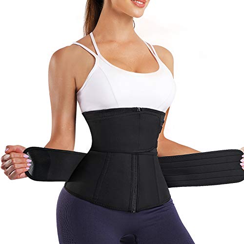 Bingrong Damen Bauchweggürtel Schwitzgürtel Fitness Sauna Gürtel Taille Trimmer Bauchgürtel Waist Trainer Verstellbarer Body Shaper Bauchweg Taillenformer (Schwarz, Large) von Bingrong