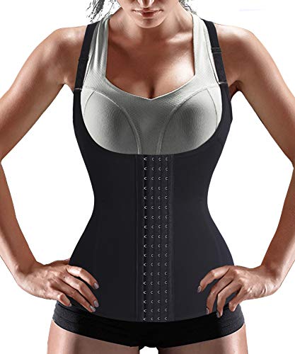 Bingrong Damen Miederbody Taillenformer stark formend Bodyshaper Unterbrust Shapewear Effekt flexibeler Körperformer mit verstellbar Träger und Haken-Ösen, Schwarz, M von Bingrong