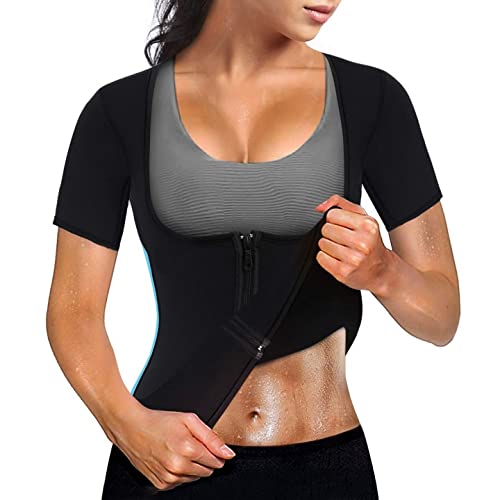 Bingrong Damen Sauna Effekt Anzug Fitness Taille Waist Trainer Neopren Shirt Top für Sport Workout Gewichtsverlust Korsett Heiße Body Shaper (Schwarz, 2XL) von Bingrong