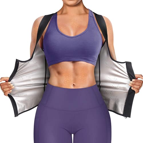 Bingrong Damen Sauna Effekt Anzug Sauna Weste Unterbrust Korsett Bauchweg Sauna Thermo Tank Top Fitness Shirt Saunaanzüge Schwitzanzug Body Shaper (M, Schwarz) von Bingrong